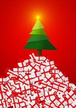 Vector : Christmas tree with present boxes on red background Stock Illustration