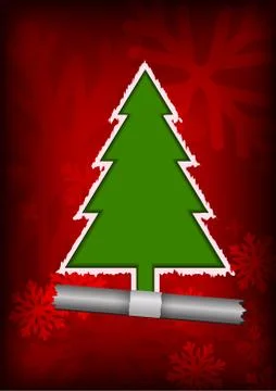 Vector : Christmas tree on red background with tear paper concept Illustrazione stock