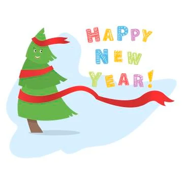 Vector Christmas tree with red ribbon over white Stock Illustration