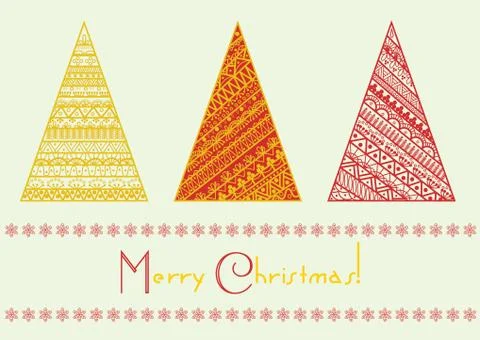 Vector christmas tree set with geometrical line pattern elements. Marry 스톡 일러스트