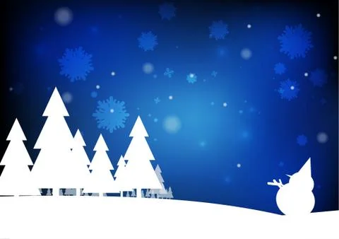 Vector : Christmas tree, snowflake and snow on blue background Stock Illustration