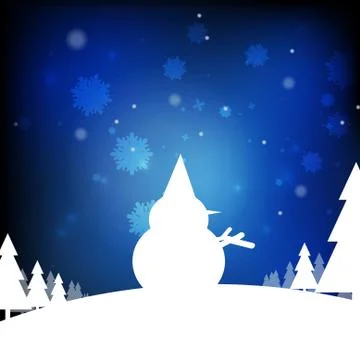 Vector : Christmas tree, snowflake and snow on blue background Stock Illustration