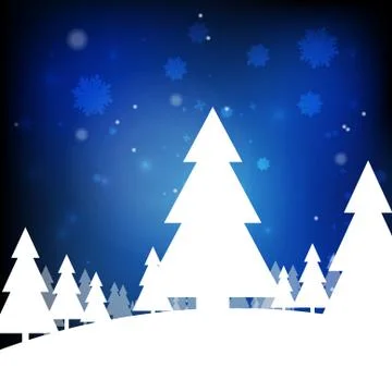 Vector : Christmas tree, snowflake and snow on blue background Stock Illustration