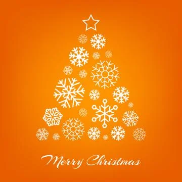 Vector Christmas tree from white snowflakes on orange Stock Illustration