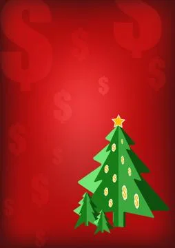 Vector : Christmas trees and dollar symbol on red background Stock-Illustration