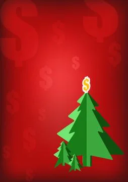 Vector : Christmas trees and dollar symbol on red background Stock Illustration
