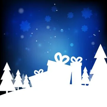 Vector : Christmas trees and gift boxes with snowflake background Stock Illustration