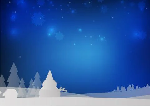 Vector : Christmas trees and snowman with snowflake on blue background Stock Illustration