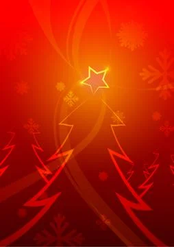 Vector : Christmas trees and star on red background Stock Illustration