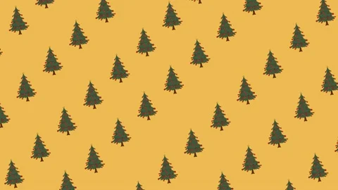 Vector Christmas trees fly diagonally pattern on orange loop background Stock Footage 144266916