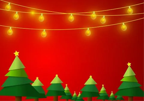Vector : Christmas trees with lightbulb on red background Stock Illustration