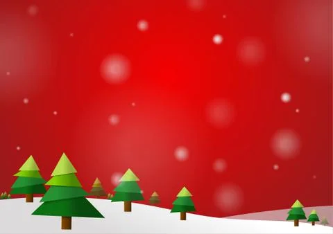 Vector : Christmas trees with snow on red background Stock Illustration