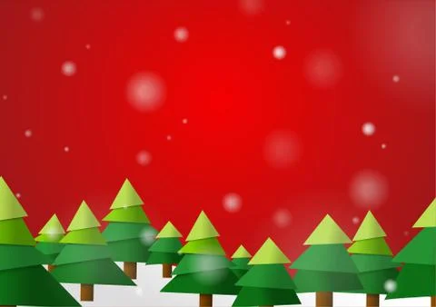 Vector : Christmas trees with snow on red background Stock Illustration