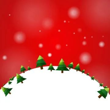 Vector : Christmas trees with snow on red background Illustrazione stock