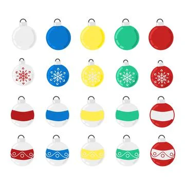 Vector christmas white, blue, yellow, green, red balls collection Stock Illustration