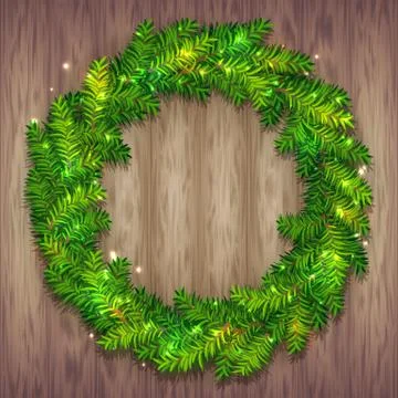 Vector Christmas wreath on wood background Stock Illustration