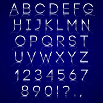 Vector chrome alphabet letters with reflection on dark background Stock Illustration