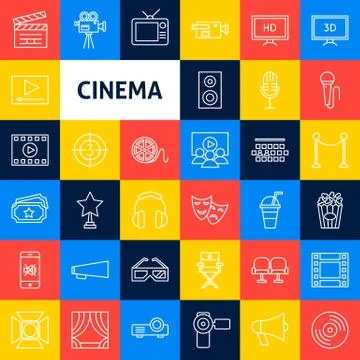 Vector Cinema Line Icons Stock Illustration