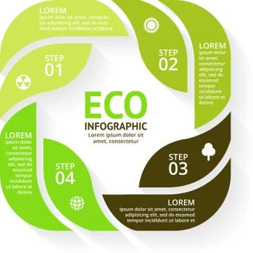 Vector circle arrows green eco infographics set. Ecology diagram, graph Stock Illustration