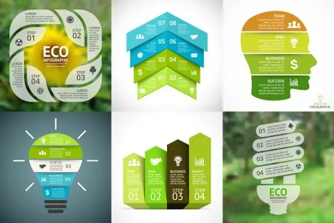 Vector circle arrows green leaves eco infographics set. Ecology diagram, graph Stock Illustration