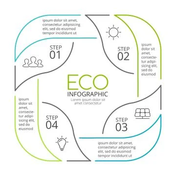 Vector circle arrows green leaves eco linear infographic. Ecology diagram, graph Stock Illustration