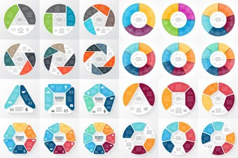 Vector circle arrows infographic. 3, 4, 5, 6, 7, 8 options, parts, steps Stock Illustration