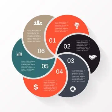 Vector circle arrows infographic diagram 6 options Stock Illustration