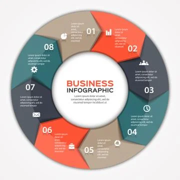 Vector circle arrows infographic diagram 8 options Stock Illustration