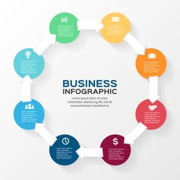Vector circle arrows infographic diagram 8 options Stock Illustration
