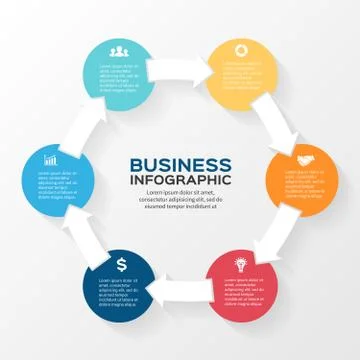 Vector circle arrows infographic diagram 6 options Stock Illustration