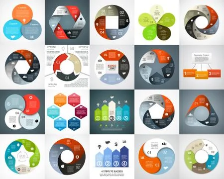 Vector circle arrows infographic set, cycle diagram, graph, presentation chart Stock Illustration
