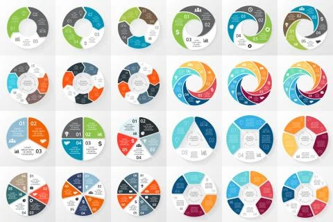 Vector circle arrows infographics bundle. Template for cycle diagram, graph Stock Illustration