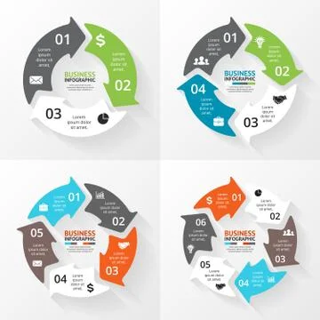 Vector circle arrows infographics set. Template for cycle diagram, graph Illustrazione stock