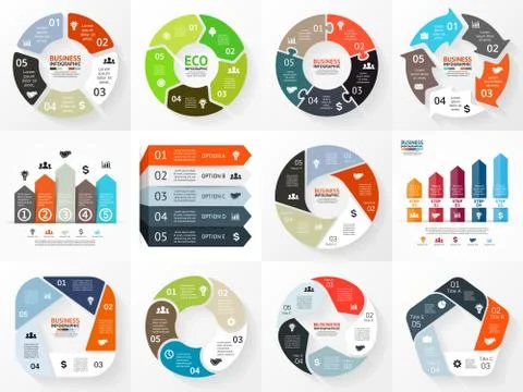 Vector circle arrows infographics set. Template for cycle diagram, graph Stock Illustration