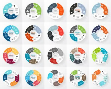 Vector circle arrows infographics set. 3, 4, 5, 6 options, parts, steps Stock Illustration