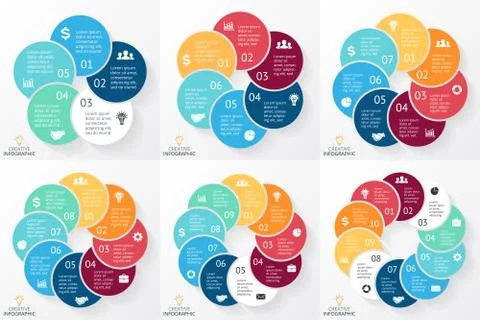 Vector circle arrows infographics set, cycle diagram, graph, presentation chart Stock Illustration
