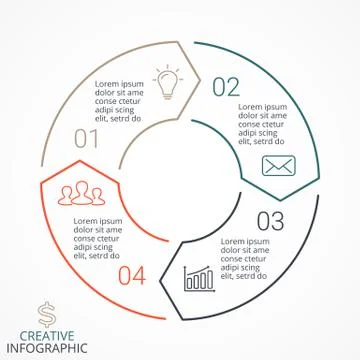 Vector circle arrows linear infographic, diagram, graph, presentation, chart Stock Illustration