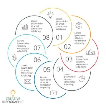 Vector circle arrows linear infographic, cycle diagram, minimal graph, flat Stock Illustration