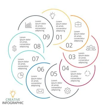 Vector circle arrows linear infographic, cycle diagram, minimal graph, flat Stock Illustration