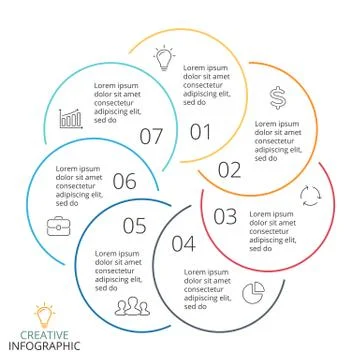 Vector circle arrows linear infographic, cycle diagram, minimal graph, flat Stock Illustration