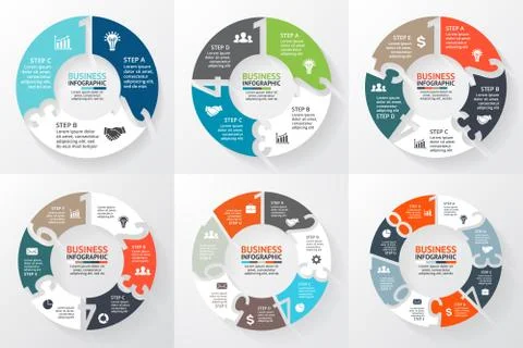 Vector circle arrows numbers 1, 2, 3, 4, 5, 6, 7, 8 infographic, diagram, graph Stock Illustration