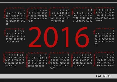 Vector circle calendar 2016. Week starts from Sunday. Stockillustratie