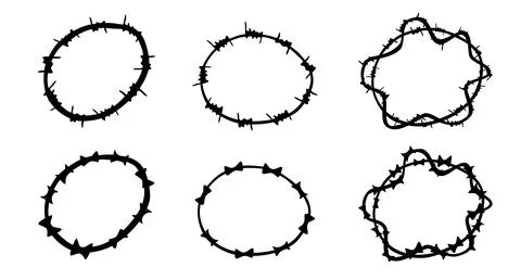Vector circle frame barbed wired, set 6 hand draw sketch Stock Illustration