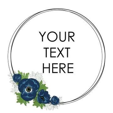 Vector circle frame with blue anemones. Floral frame. Stock Illustration