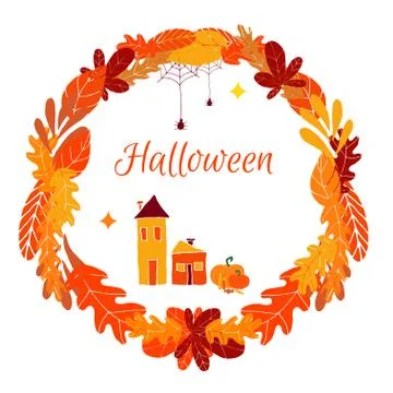 Vector circle frame dedicated to the autumn holidays: halloween. Stock Illustration