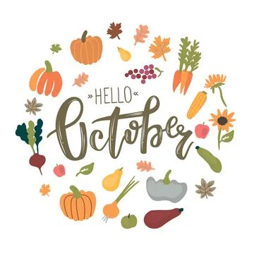 Vector circle frame with Hello October lettering 库存插图