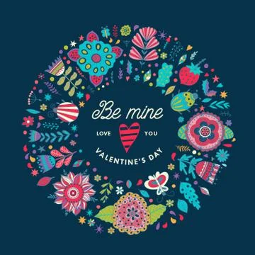 Vector circle frame, wreath made of flowers decoration Stock Illustration