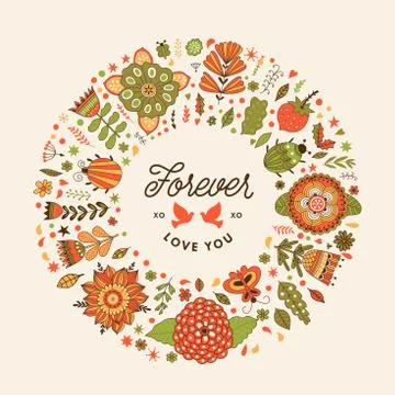 Vector circle frame, wreath made of flowers Illustrazione stock