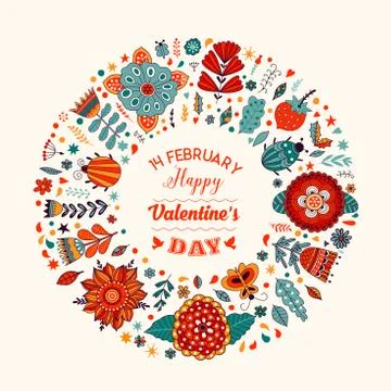 Vector circle frame, wreath made of flowers. Stock Illustration