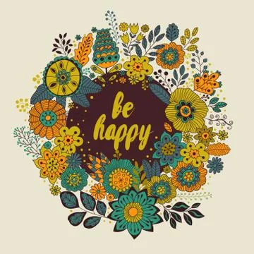 Vector circle frame, wreath made of flowers. Stock Illustration